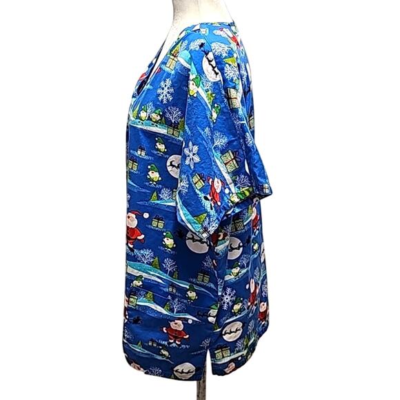 Scrub H.Q. Unisex Christmas V-Neck Short Sleeve Top Santa Elves Gifts Size L - Picture 5 of 11